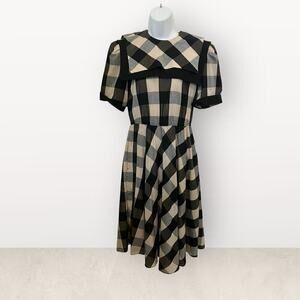 Vintage Studio E Large Checked Pattern w/Bib Collar Dress​
